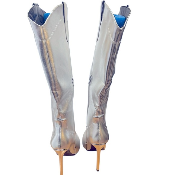 Wild Diva Silver Western Knee High Cowboy Stiletto Boots sz 10 NIB - Picture 10 of 11